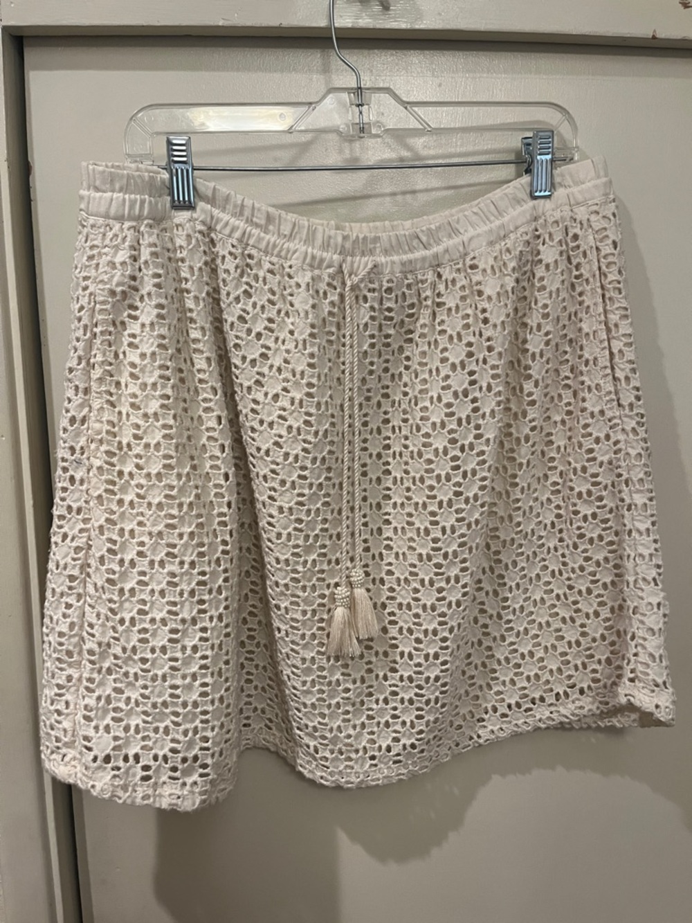 Lucky Brand Cream Crochet Skirt with Elastic Waist & Pockets